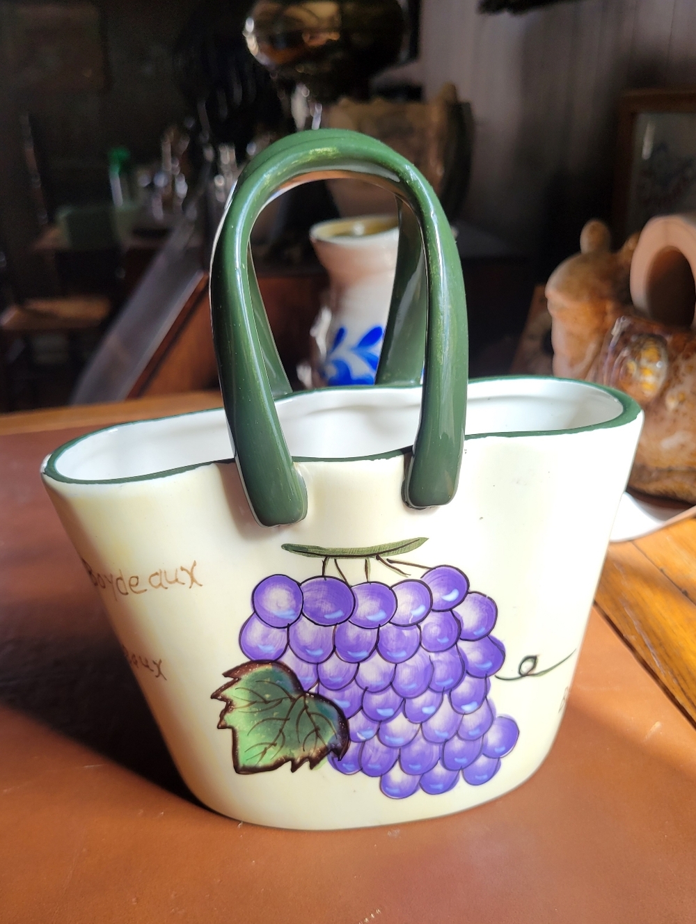 CERAMIC GRAPE Writing Collection SHOPPING BAG Basket Planter By Baum Bros.